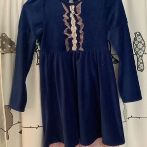 Matilda Jane Blue Dress with Pink Lace Trim